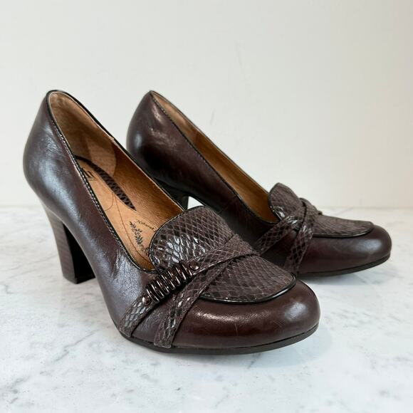 Söfft Brown Leather Snake Print Heels – Women’s Size 7M - Picture 1 of 8